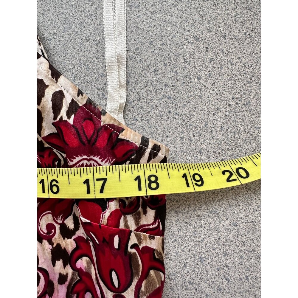 White House Black Market Silk Blouse Women 8 Halter Leopard Damask Ivory Pink - Picture 7 of 8